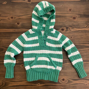 Vintage Y2K Old Navy Green White Striped Hooded Sweater 2T Made in Hong Kong